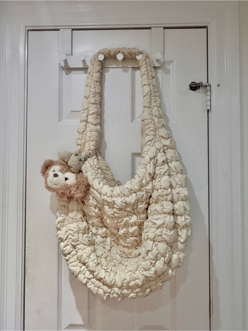 Cream Quilted Slouchy Shoulder Bag (without Plush Bear Charm)